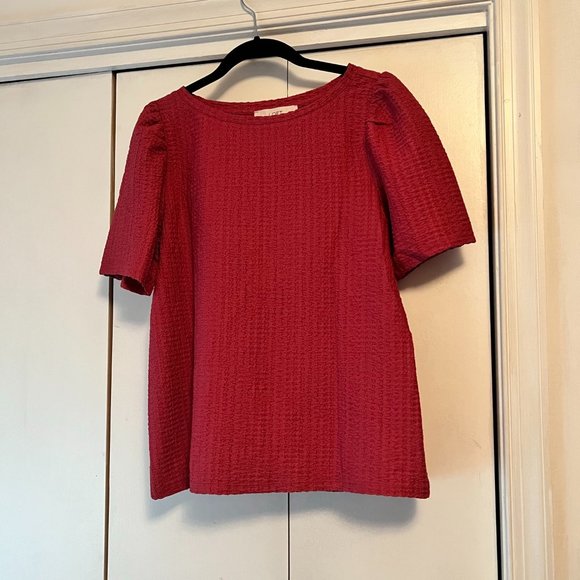 LOFT Tops - NWOT! Loft Berry/Light Red Puff Sleeve Blouse - Medium